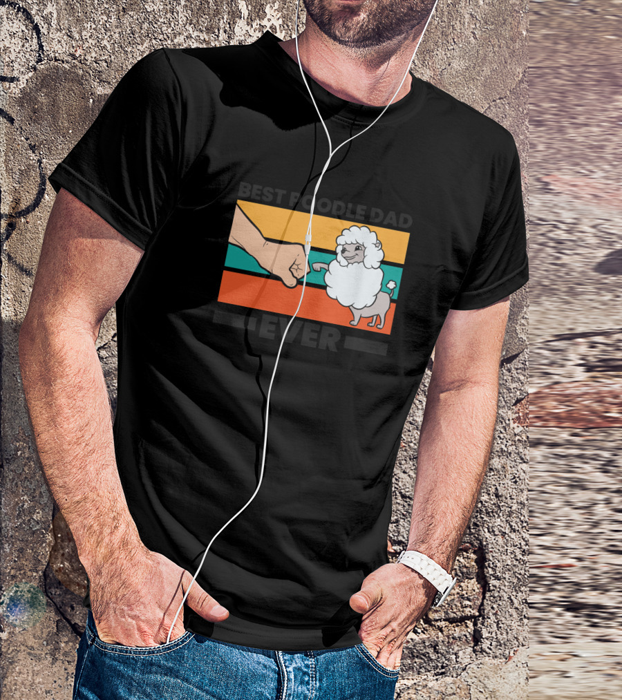 Best Poodle Dad Ever Fist Bump Retro Stripes T-Shirt