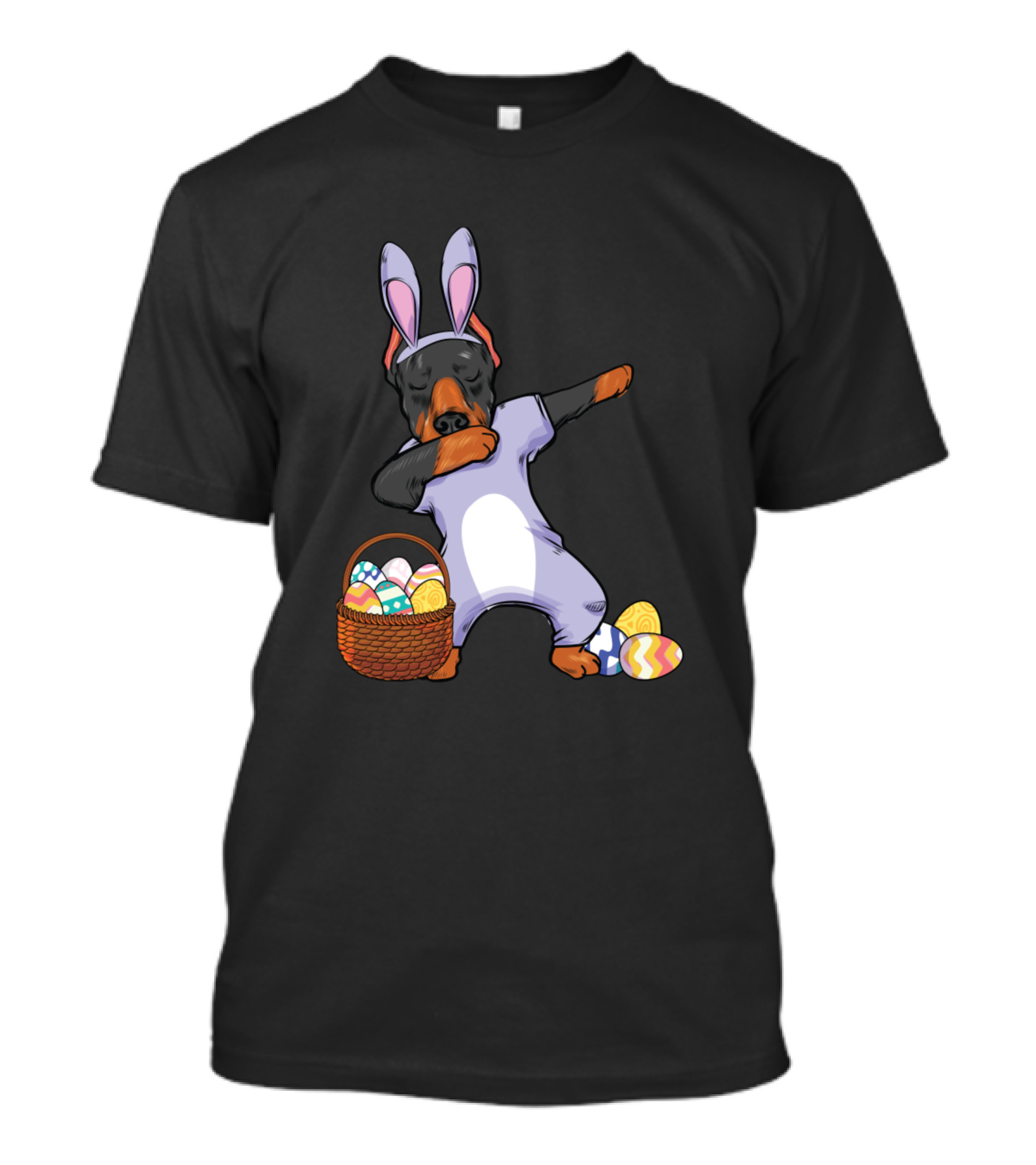 Dogs Dabbing Easter Bunny Doberman Pinscher Girl47 Easter Eggs Basket T-Shirt