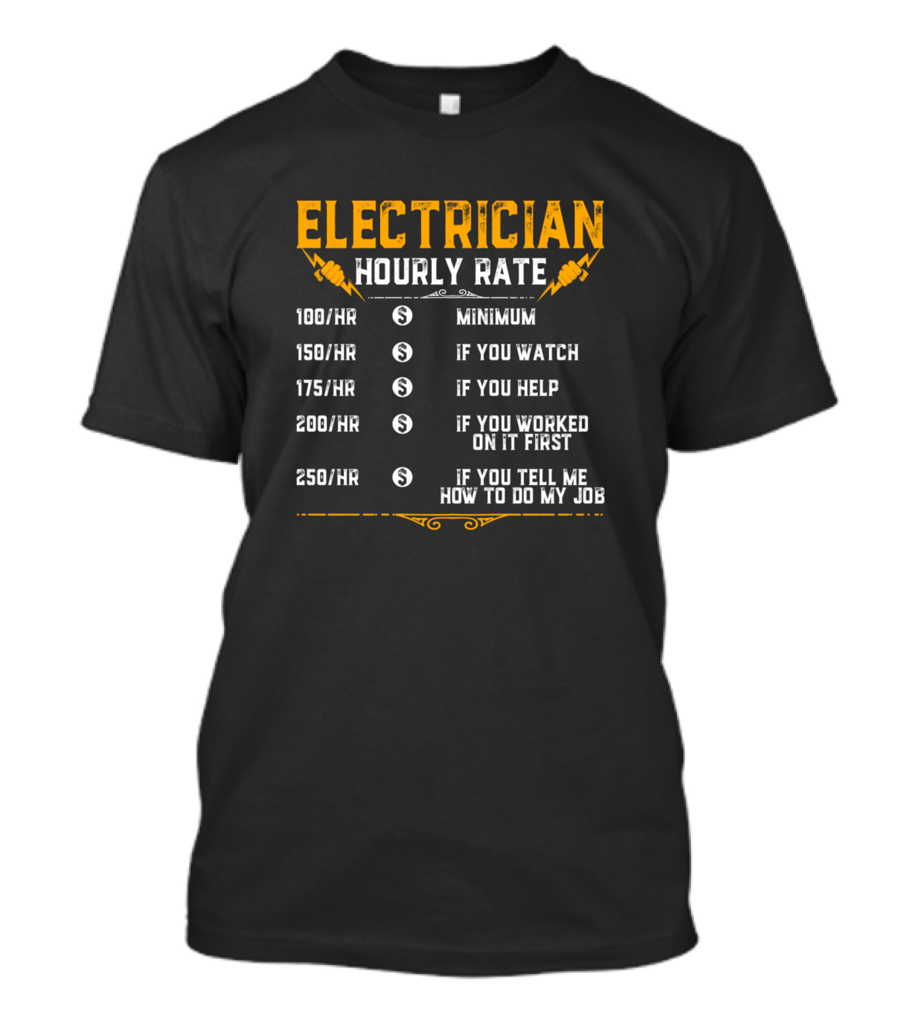 Electrician Hourly Rate Minimum If You Watch Help Worked First Tell Job Funny Cute T-Shirt