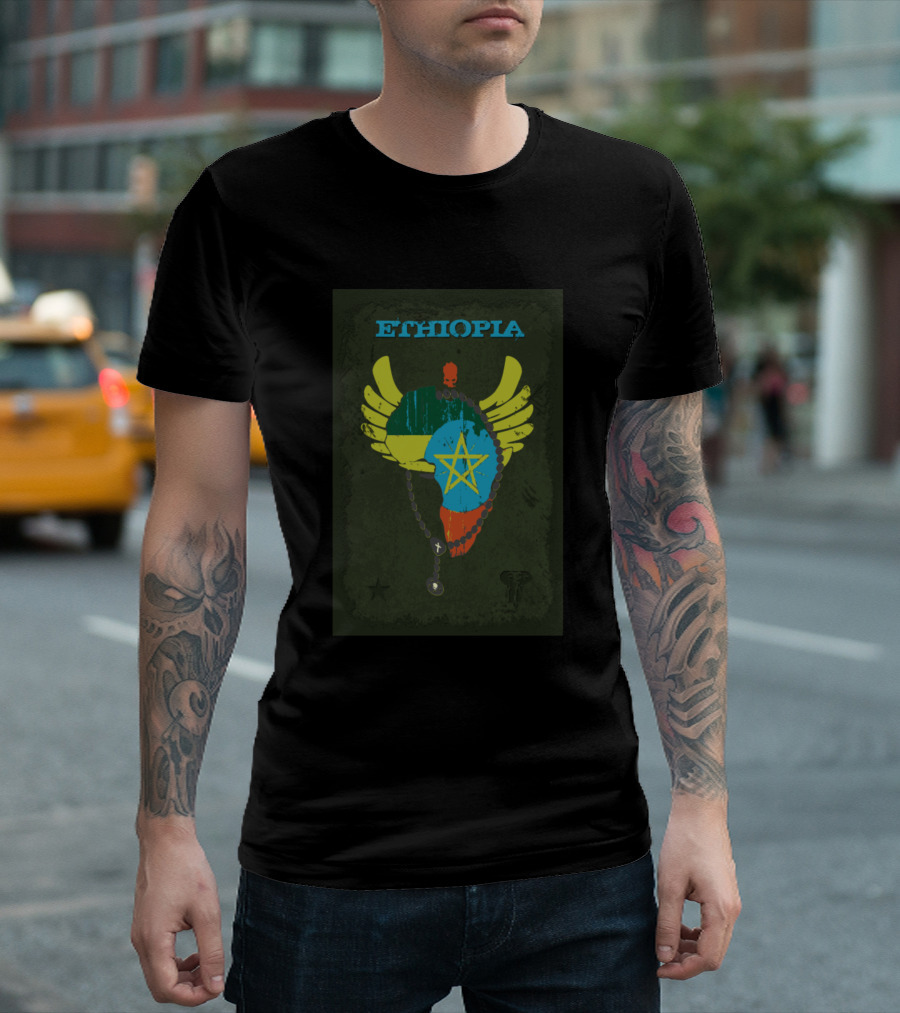 Ethiopia Africa Flag Horns Chain Star T-Shirt