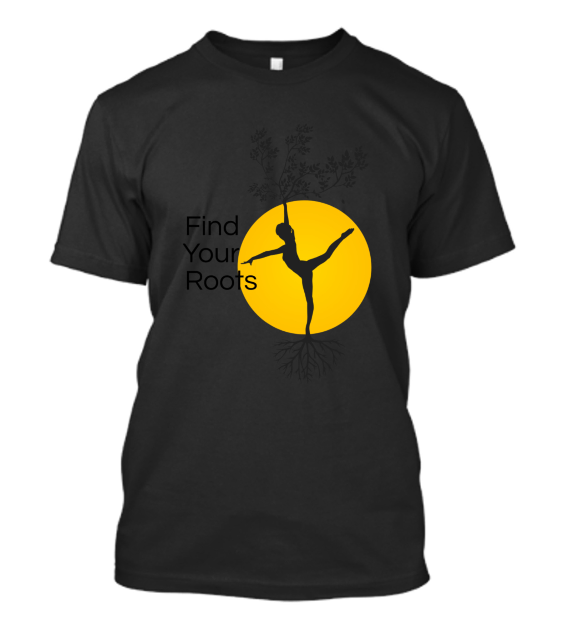 Find Your Roots Yoga Quotes Balanced Lifestyle Silhouette In Yellow Circle T-Shirt