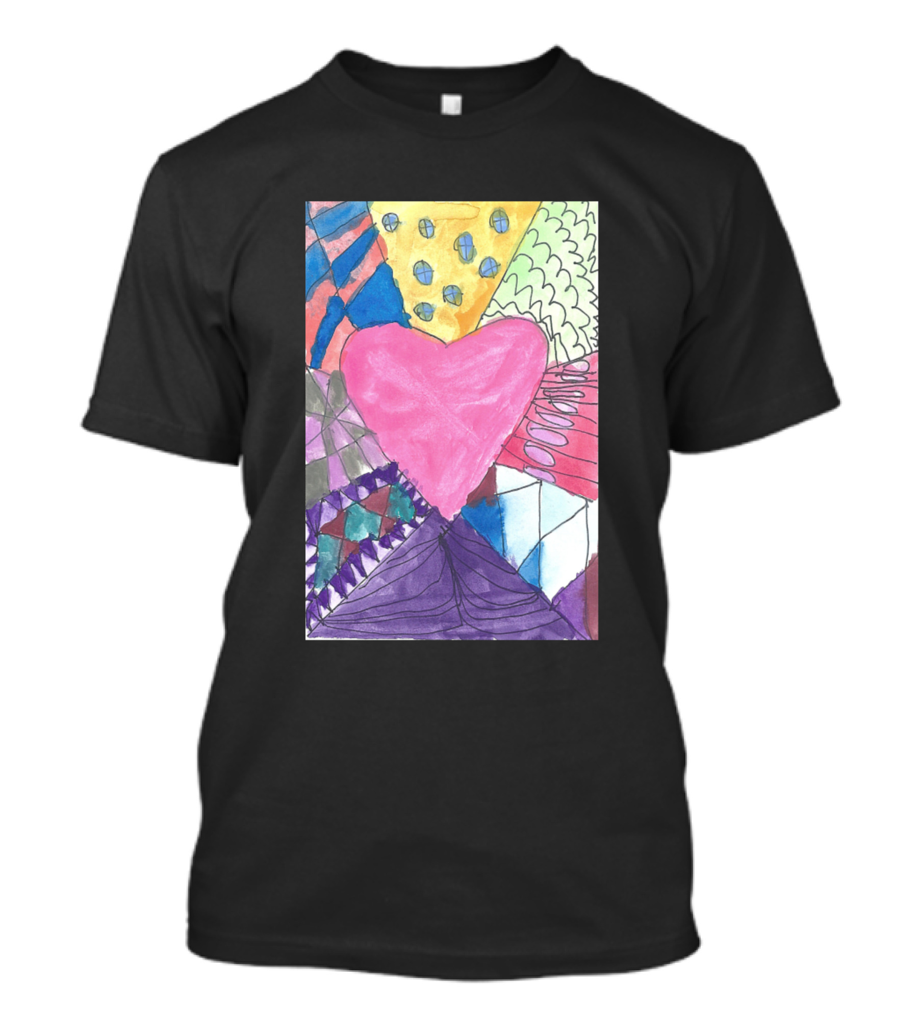 Happy Heart Colorful Abstract Patchwork T-Shirt