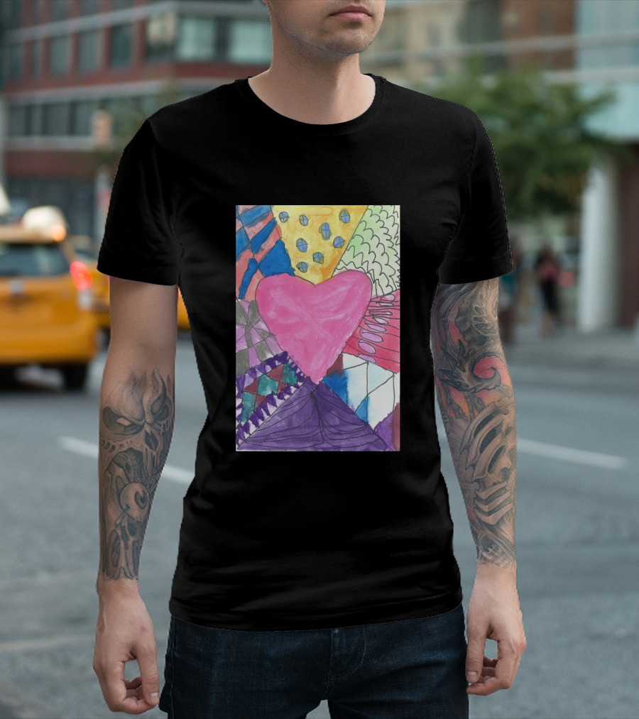 Happy Heart Colorful Abstract Patchwork T-Shirt