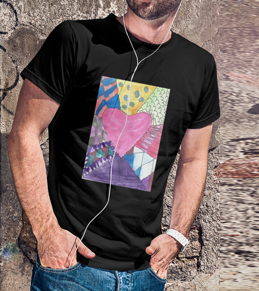 Happy Heart Colorful Abstract Patchwork T-Shirt