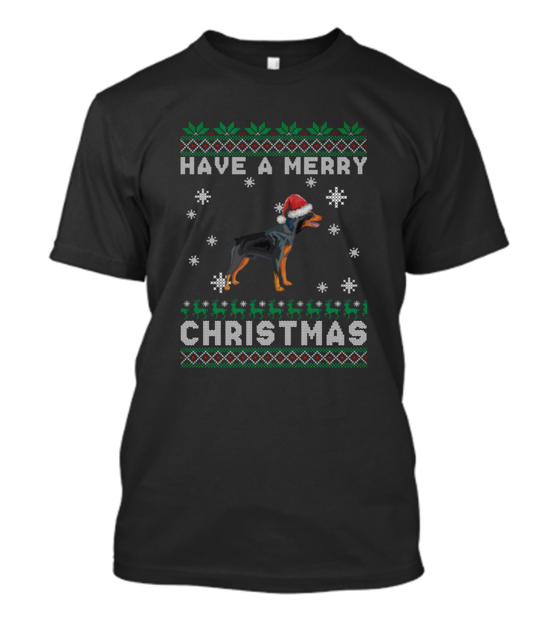 Merry Christmas Miniature Pinscher Santa Hat Snowflakes Ugly T-Shirt