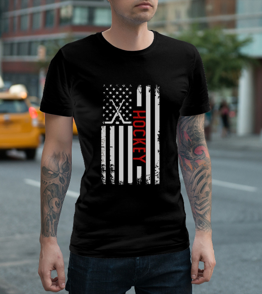 USA Flag Hockey Stars And Stripes Ice Hockey T-Shirt