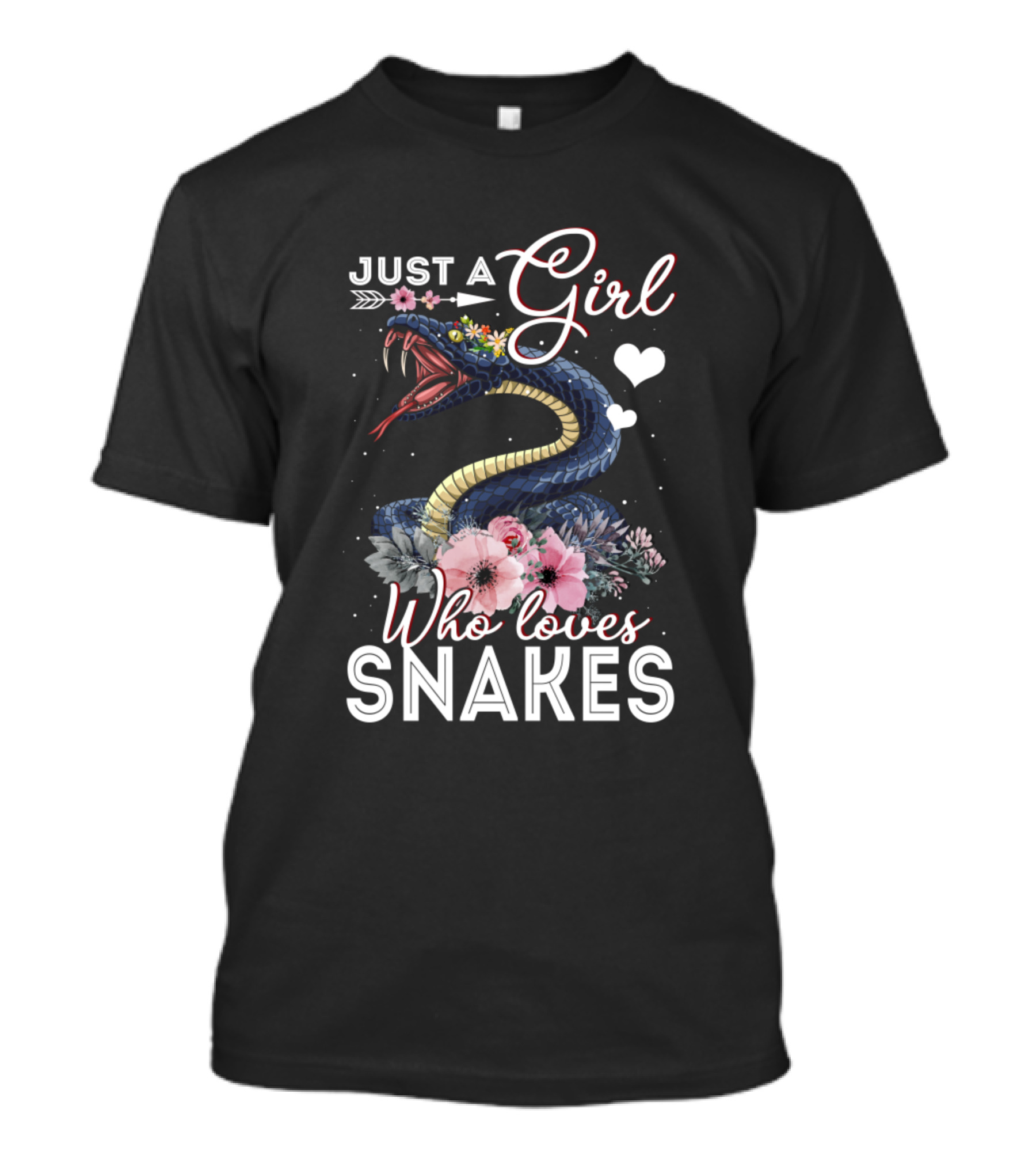 Just A Girl Who Loves Snakes With Floral Design And Hearts T-Shirt