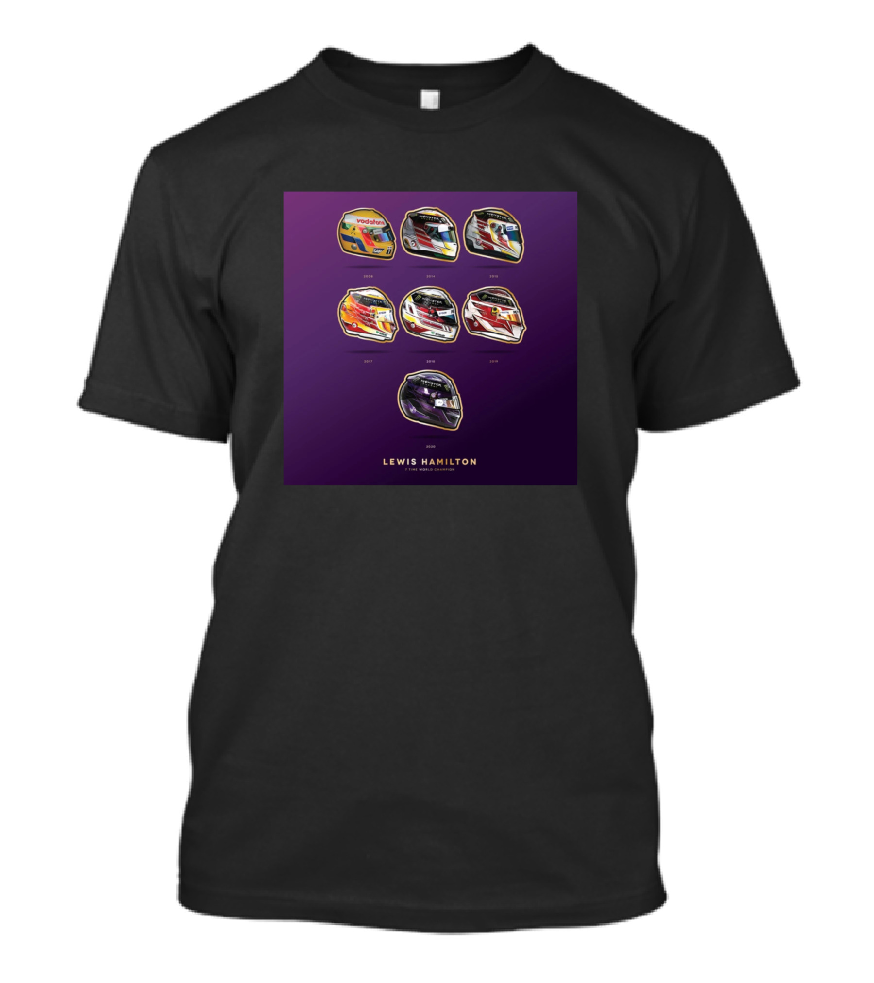 Lewis Hamilton 7 Time World Champion Helmet Collection T-Shirt