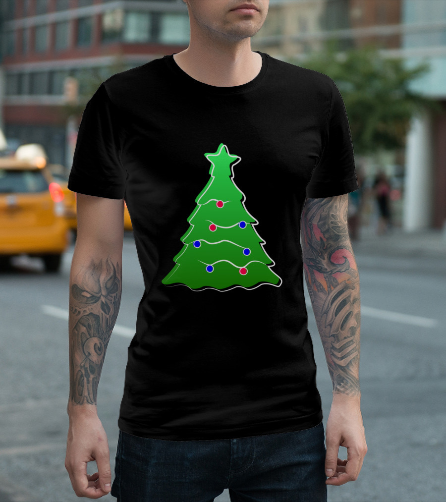 Merry Christmas Green Tree with Star and Ornaments T-Shirt
