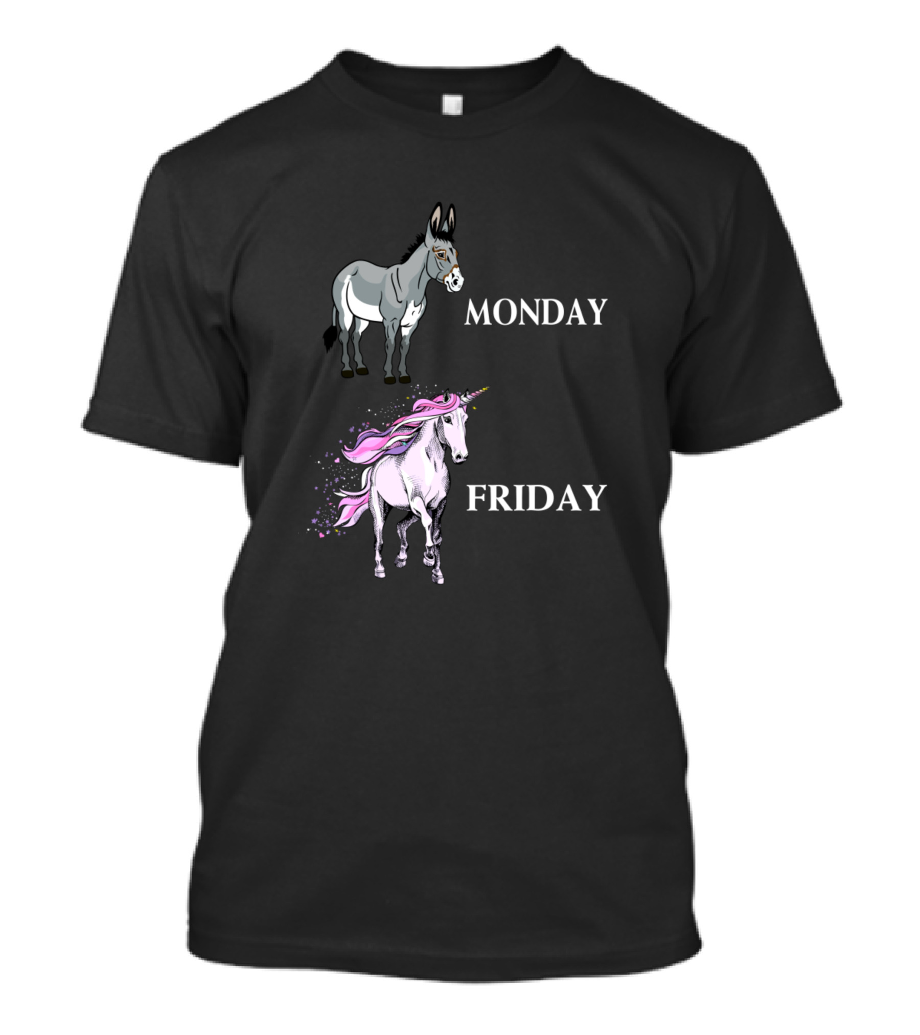 Monday Vs Friday Funny Donkey And Unicorn Contrast T-Shirt