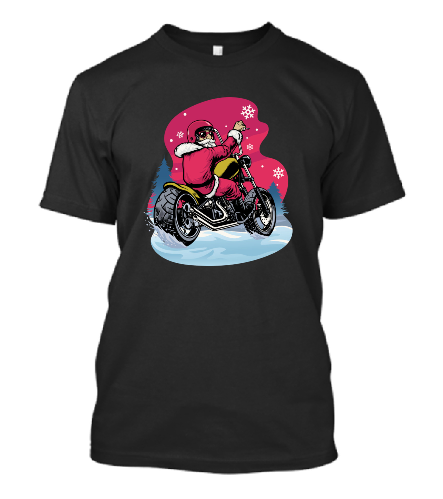 Santa Claus Riding Motorcycle In Winter Wonderland T-Shirt