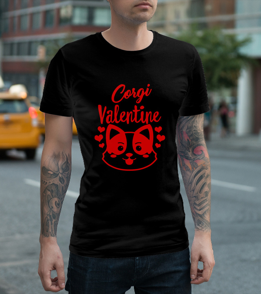 My Corgi Is My Valentine Corgi Face With Hearts T-Shirt