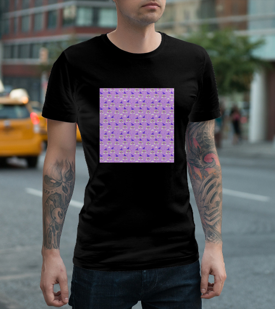 Over The Rainbow Purple Pattern With Clouds And Stars T-Shirt