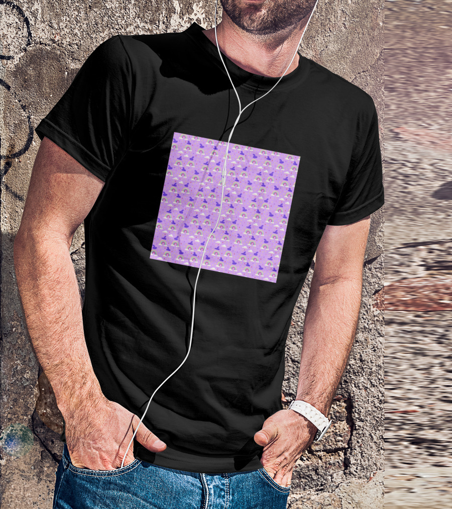 Over The Rainbow Purple Pattern With Clouds And Stars T-Shirt
