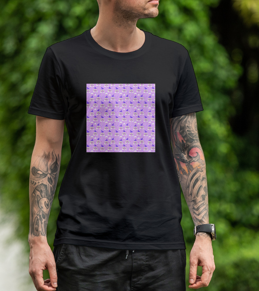 Over The Rainbow Purple Pattern With Clouds And Stars T-Shirt