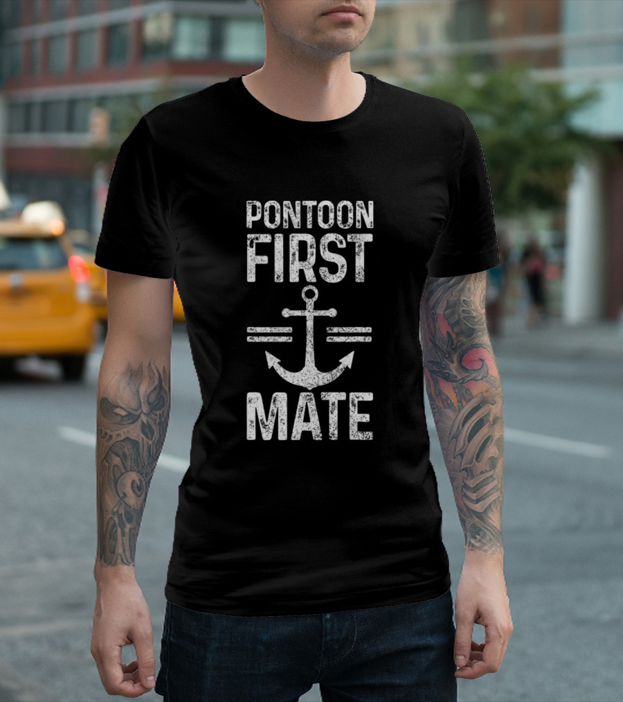 Pontoon First Mate Captain Funny Pontoon Boat Nautical Anchor T-Shirt