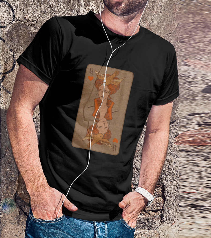 Queen Of Hearts Playing Card With Birds T-Shirt