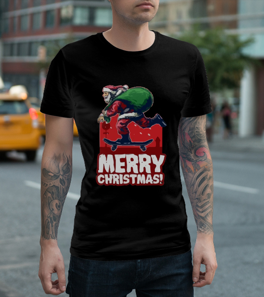 Merry Christmas Santa Riding Skateboard T-Shirt