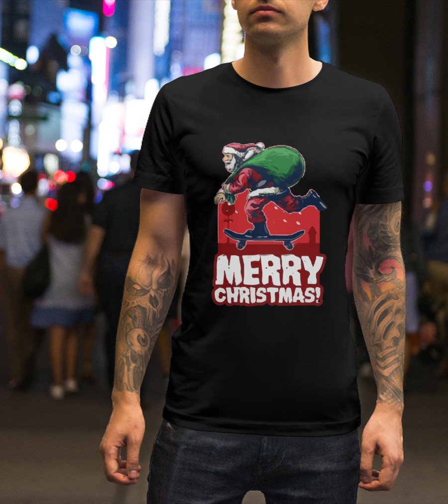 Merry Christmas Santa Riding Skateboard T-Shirt