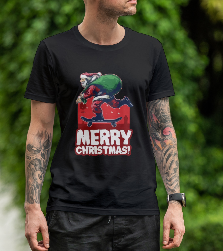 Merry Christmas Santa Riding Skateboard T-Shirt