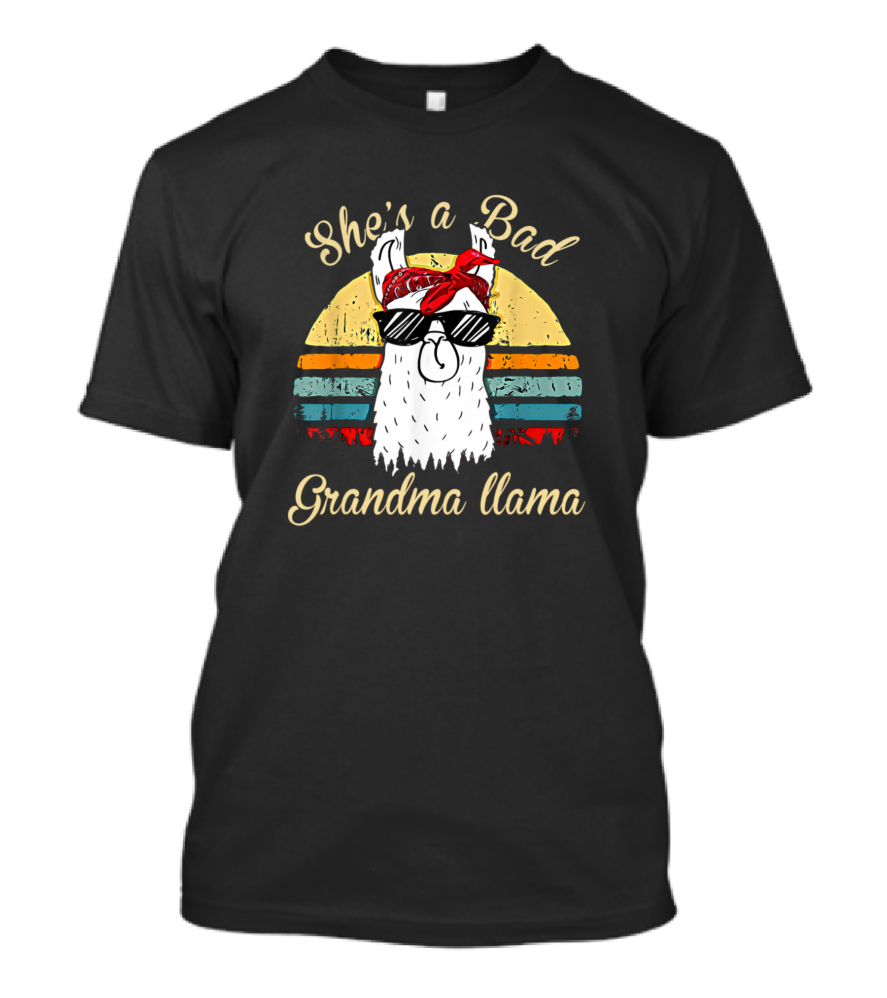 She's A Bad Grandma Llama Vintage Sunset Llama Wearing Sunglasses And Bandana T-Shirt