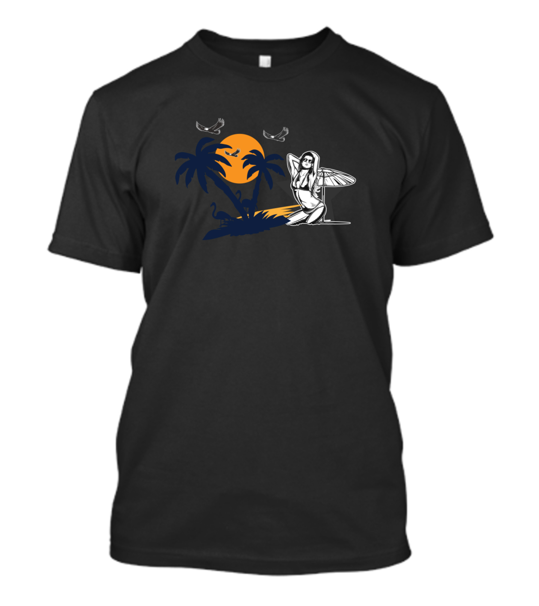 The Girl Under Palm Trees With Sunset And Birds In Paradise T-Shirt