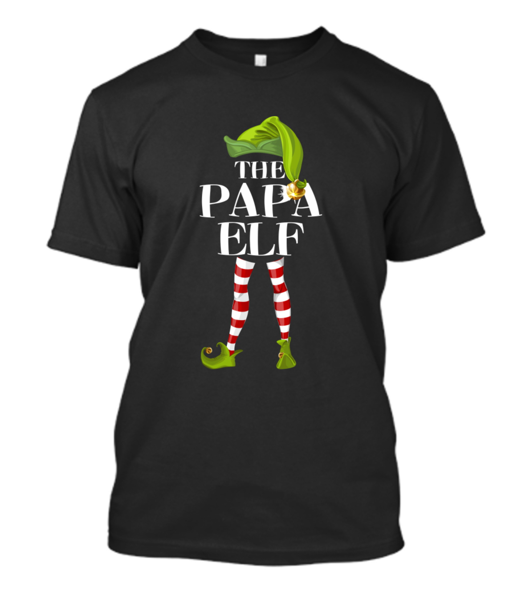 The Papa Elf Christmas Red And White Striped Tights Green Hat T-Shirt