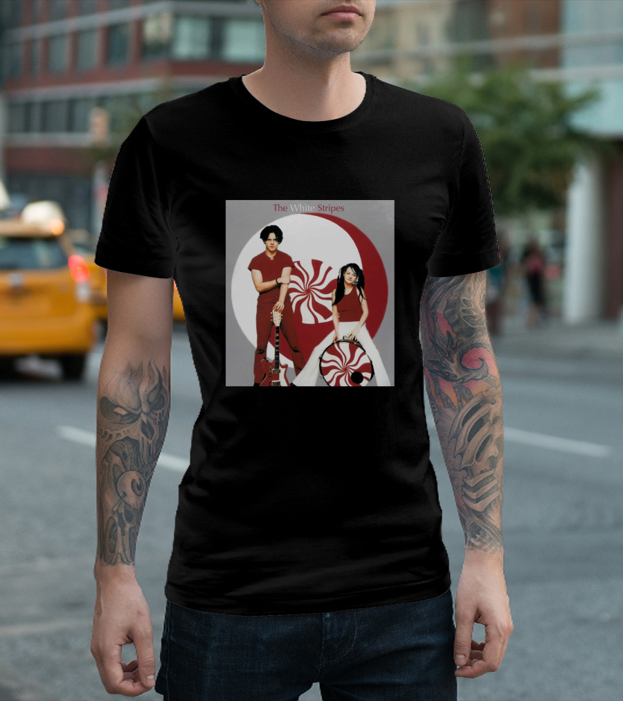 The White Stripes Band with Red and White Peppermint Swirl T-Shirt