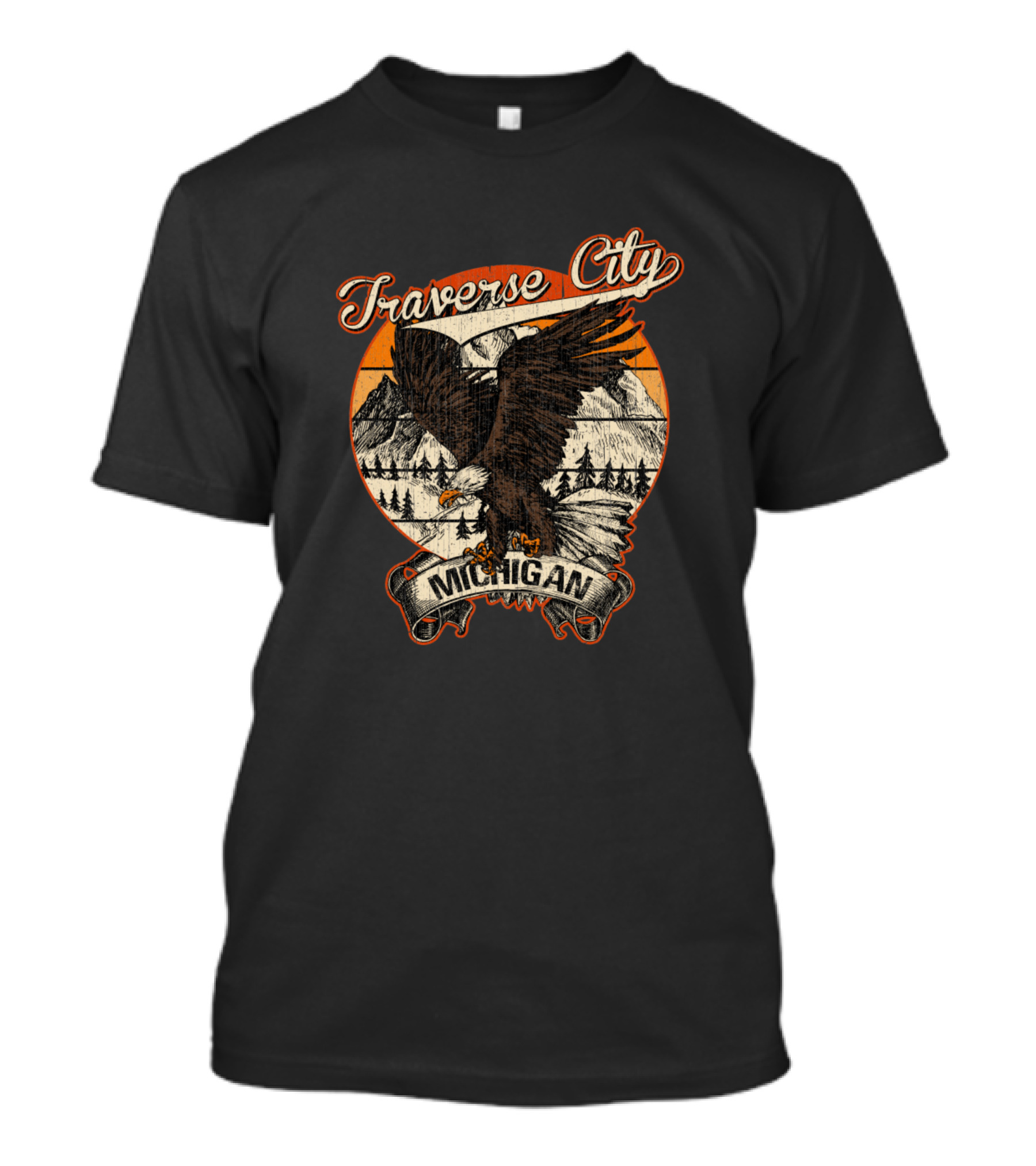 Traverse City Michigan Bald Eagle Retro Vintage Badge T-Shirt