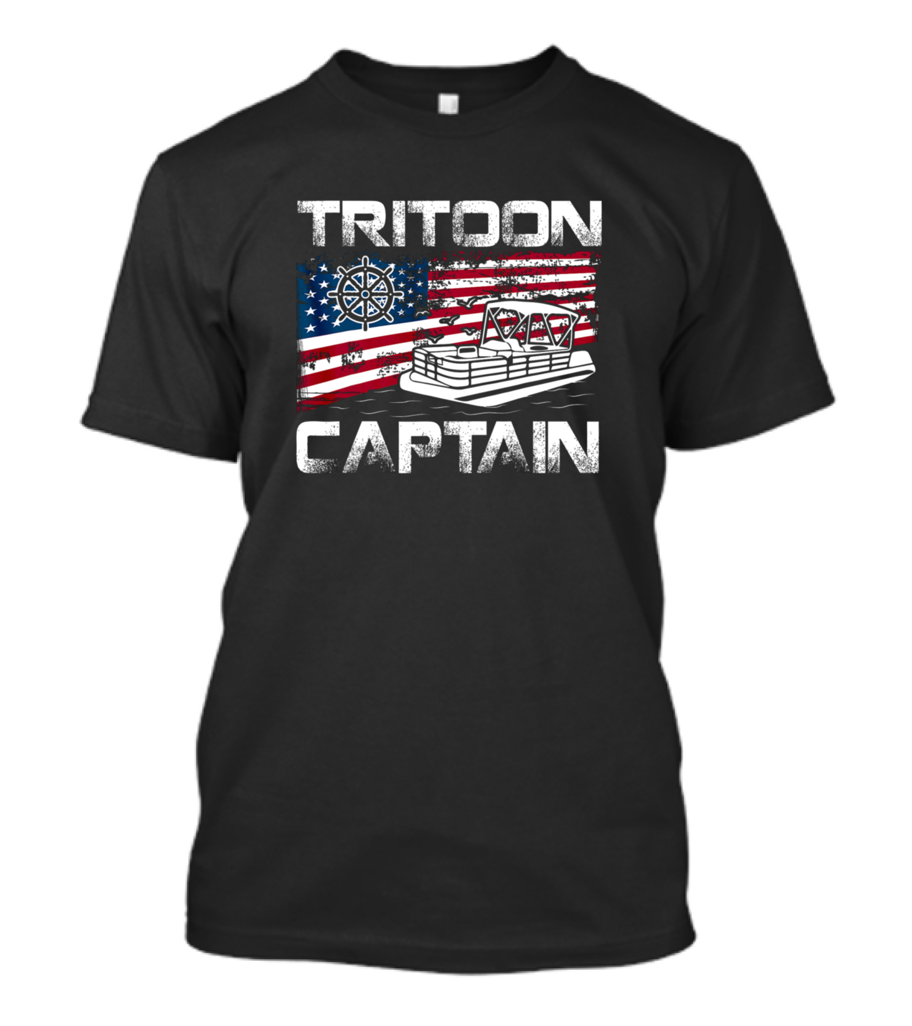 Tritoon Captain American Flag Pontoon Boat Lover USA Nautical Pride T-Shirt