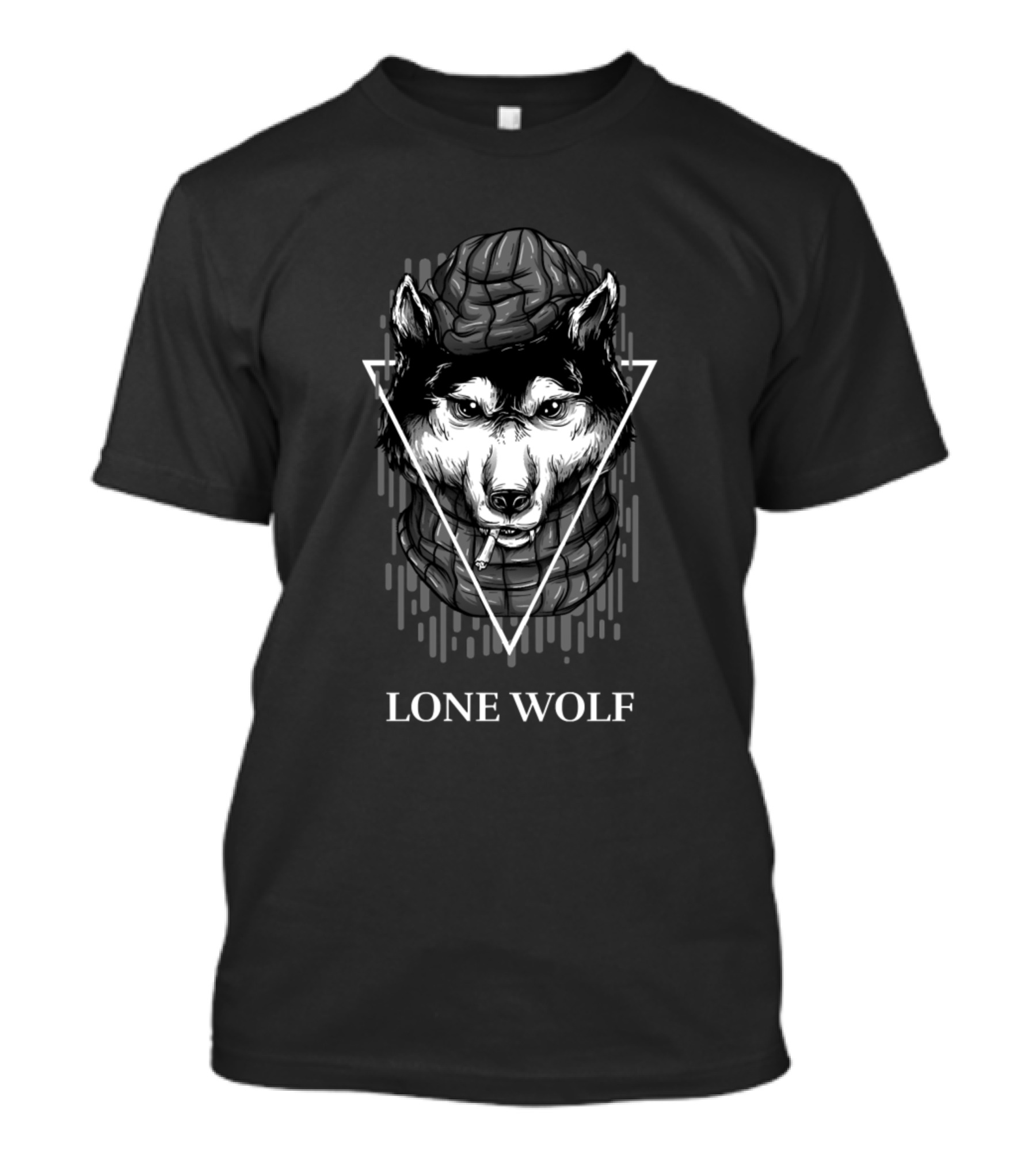 Lone Wolf Wild Life Smoking Wolf In Triangle T-Shirt