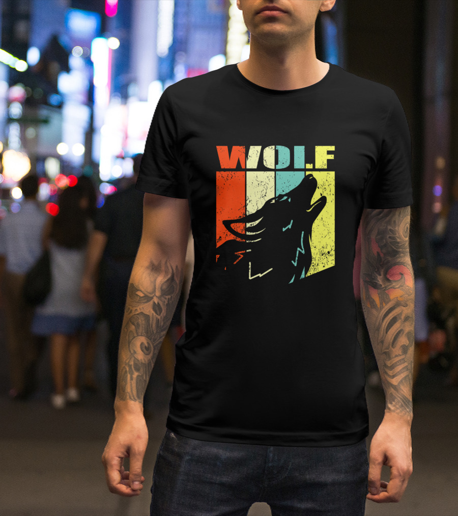 Wolf Wolf Wild Life Vintage Howling Wolf Silhouette Retro Colors T-Shirt