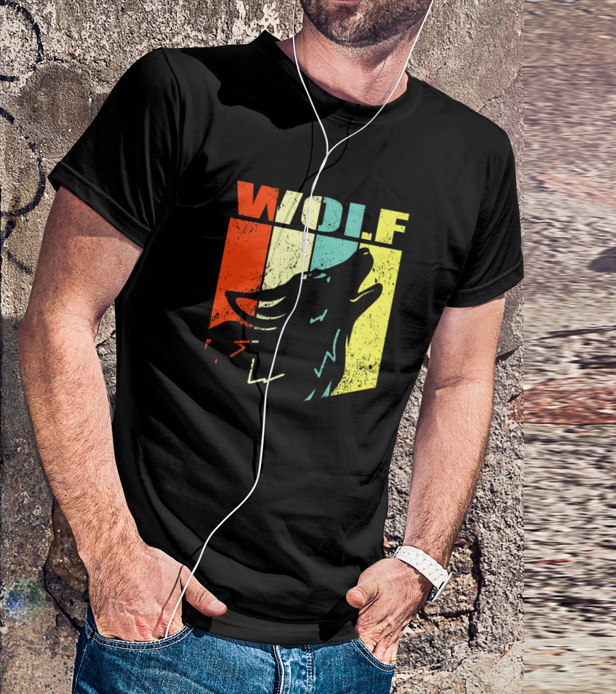 Wolf Wolf Wild Life Vintage Howling Wolf Silhouette Retro Colors T-Shirt