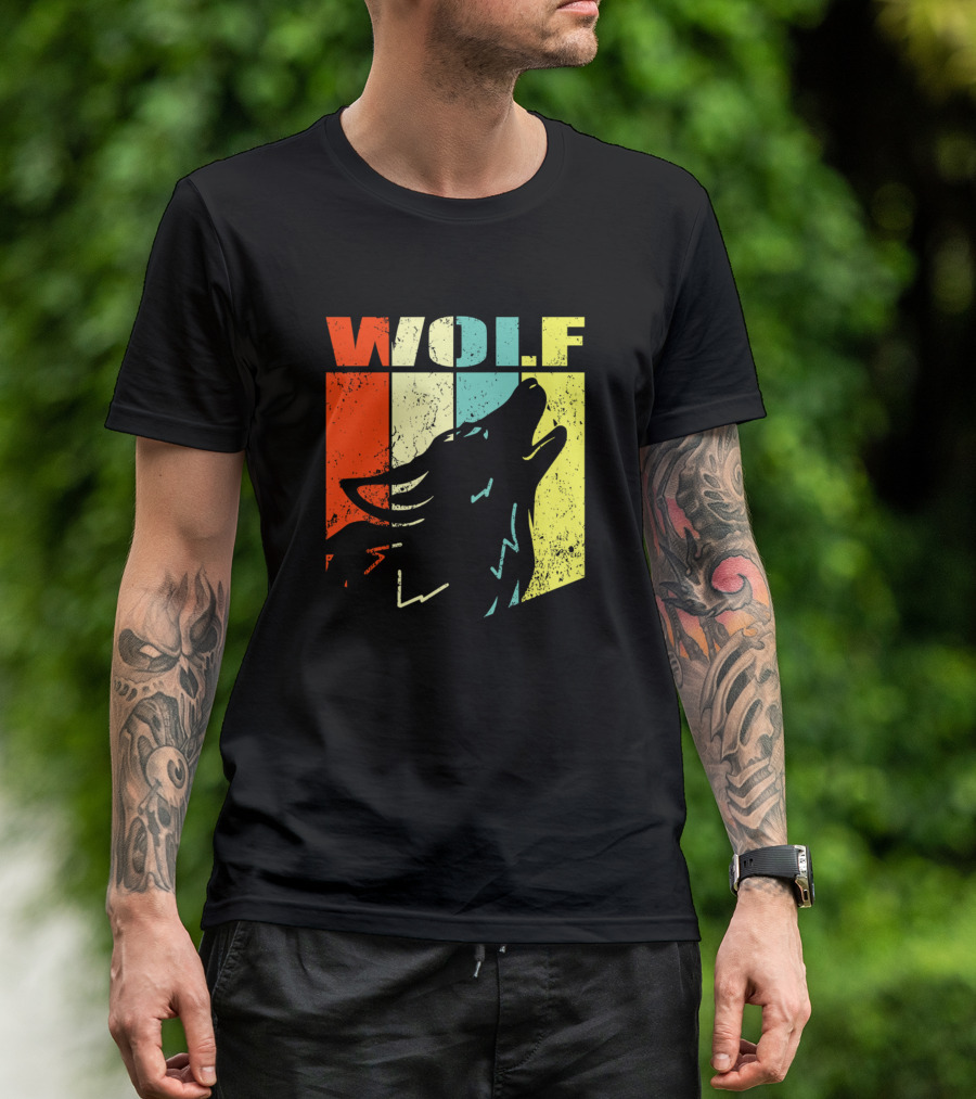 Wolf Wolf Wild Life Vintage Howling Wolf Silhouette Retro Colors T-Shirt