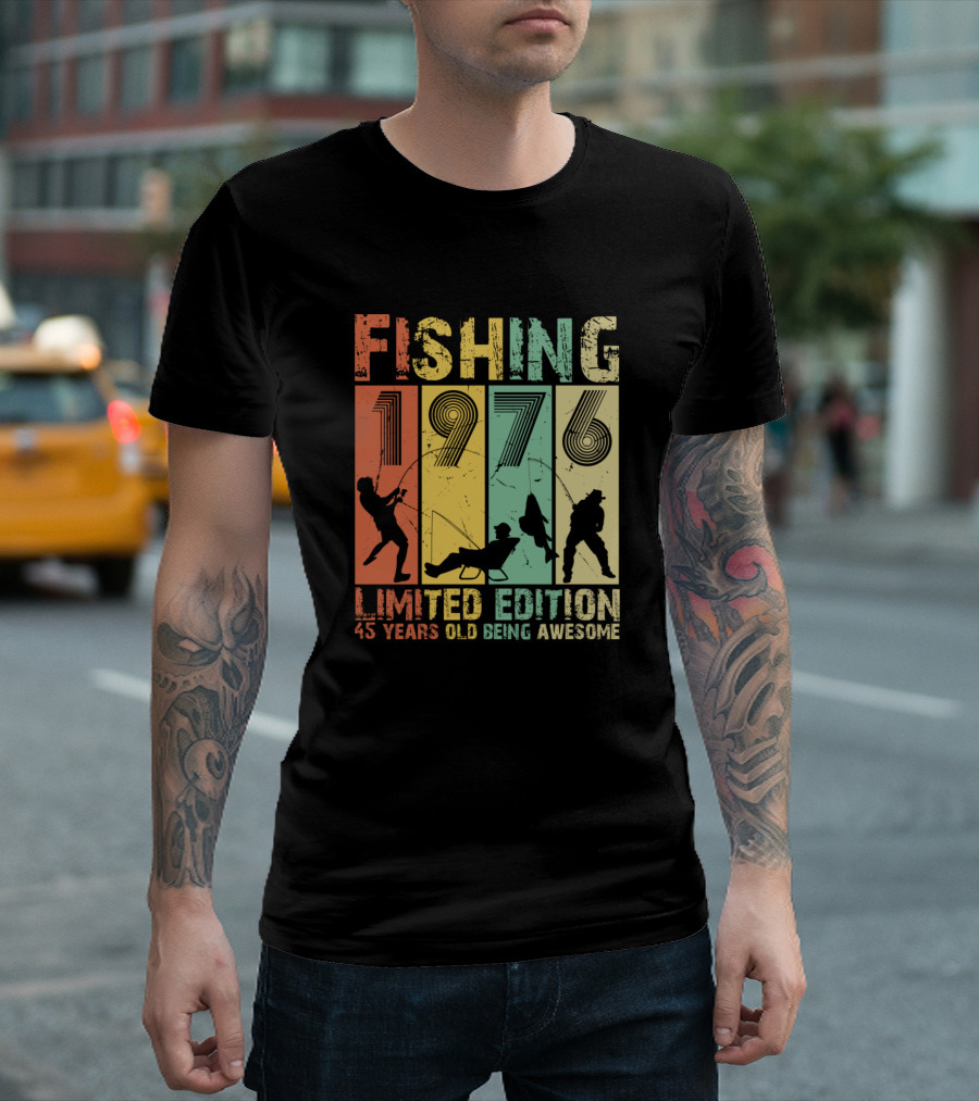 Fishing 1976 45 Years Old Being Awesome Vintage T-Shirt