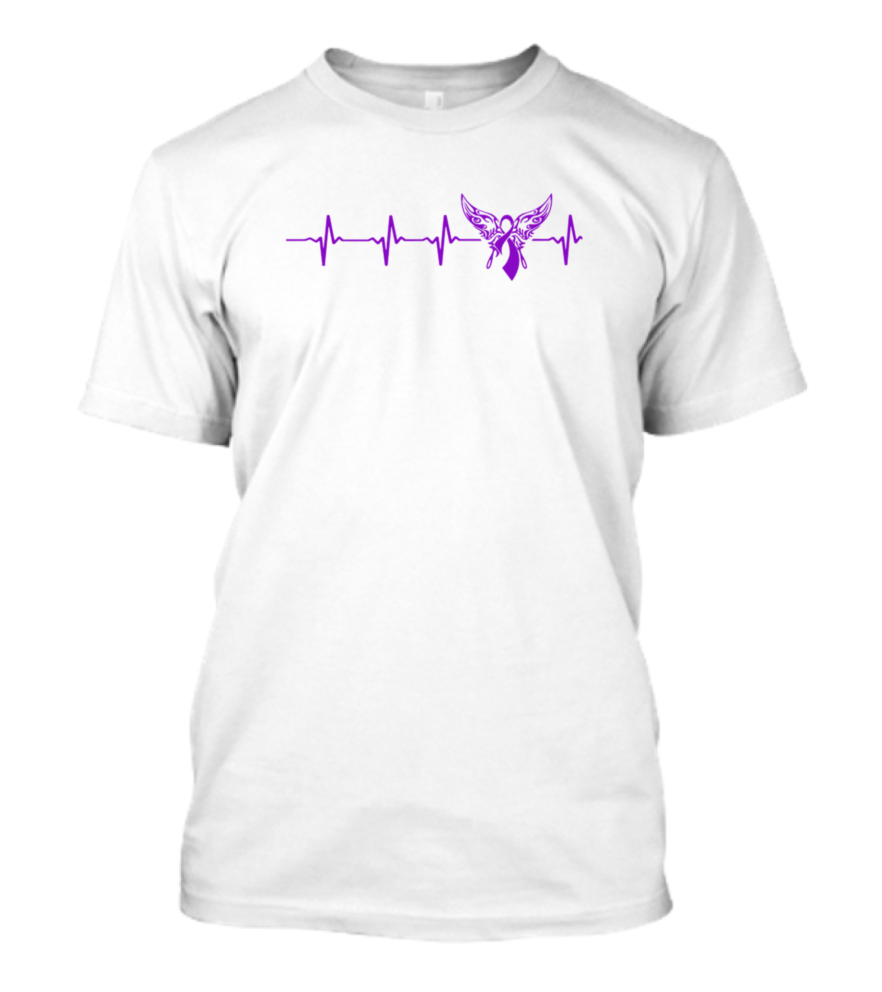 Alzheimers Disease Awareness Purple Butterfly Ribbon Heartbeat T-Shirt