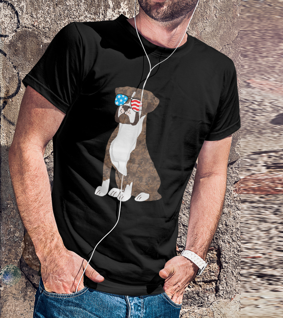 Boxer Dog Wearing USA Flag Sunglasses Patriotic Memorial Day T-Shirt