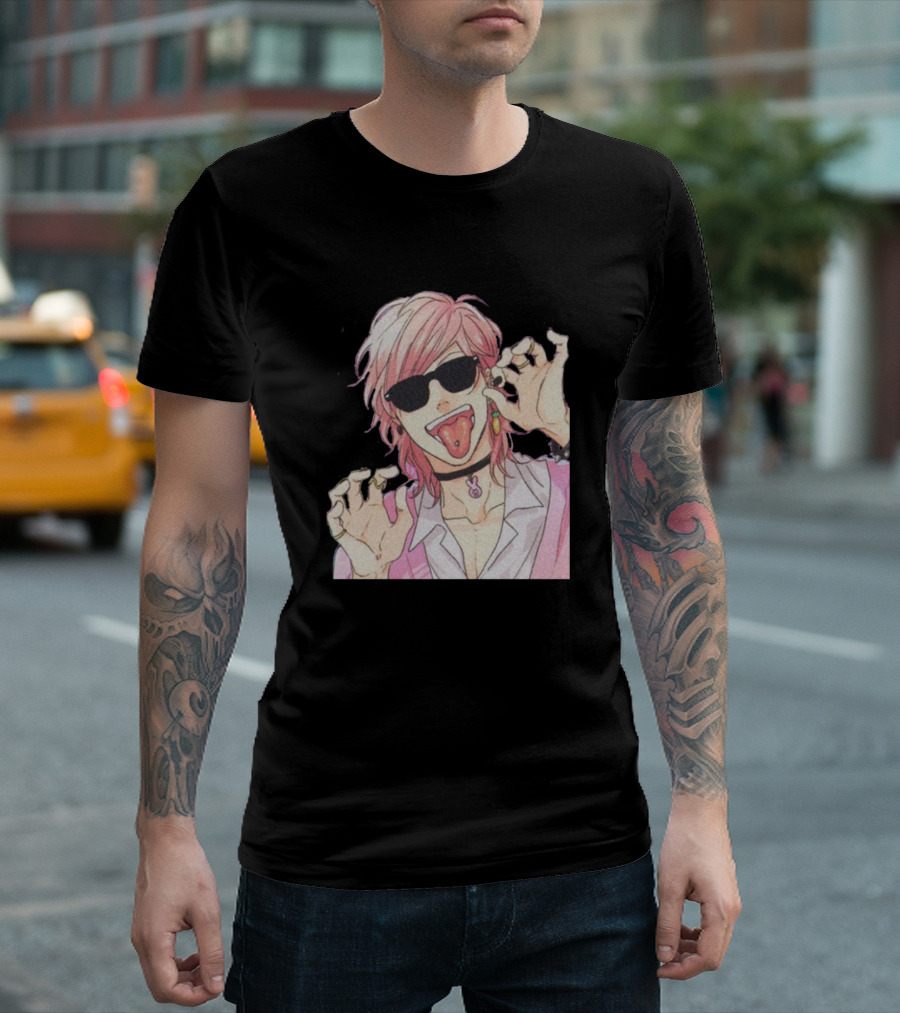 Cool Yarichin B Club Pink Haired Character With Sunglasses And Tongue Out T-Shirt