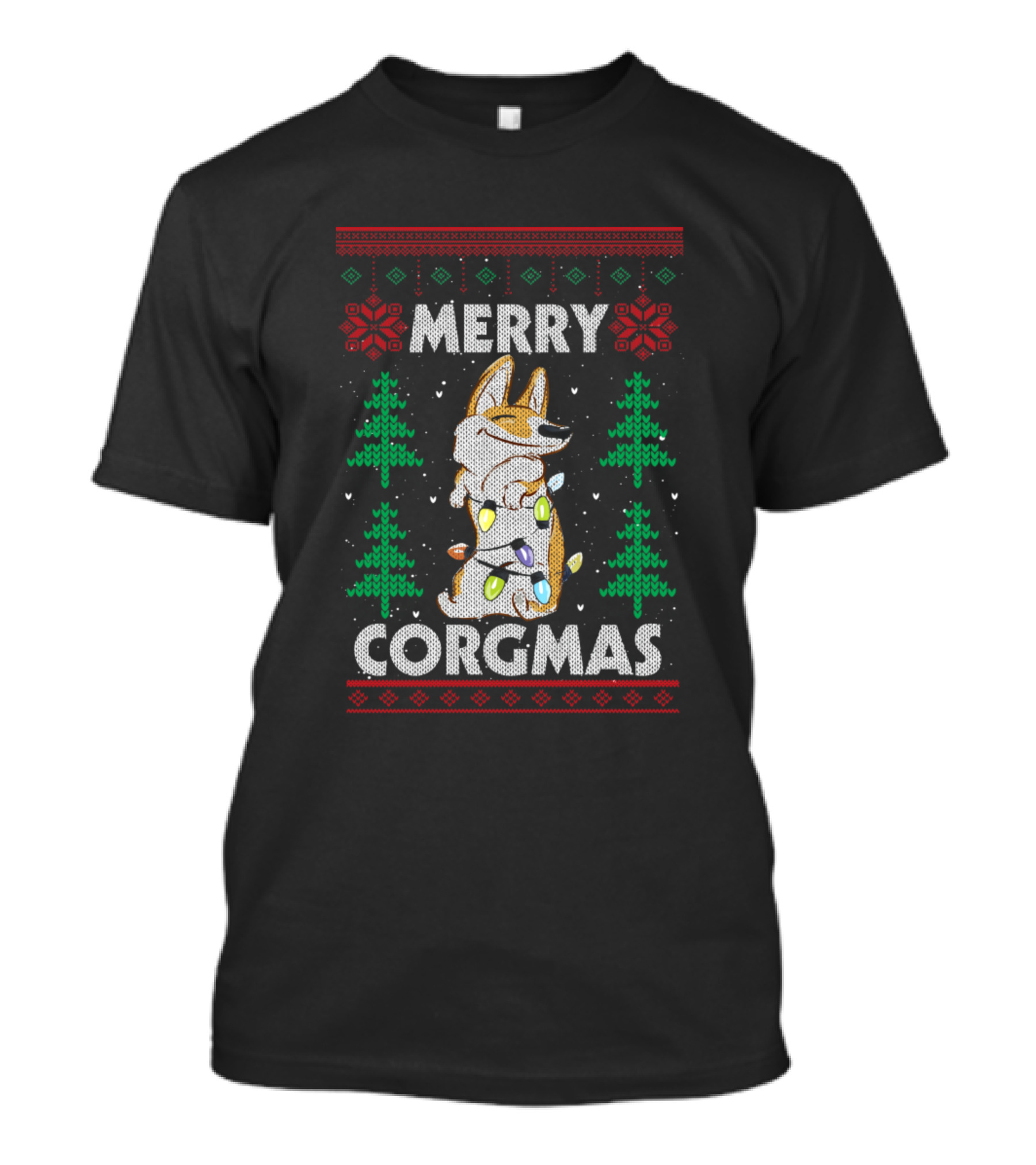 Merry Corgmas Corgi Ugly Christmas Sweater Lights And Trees T-Shirt