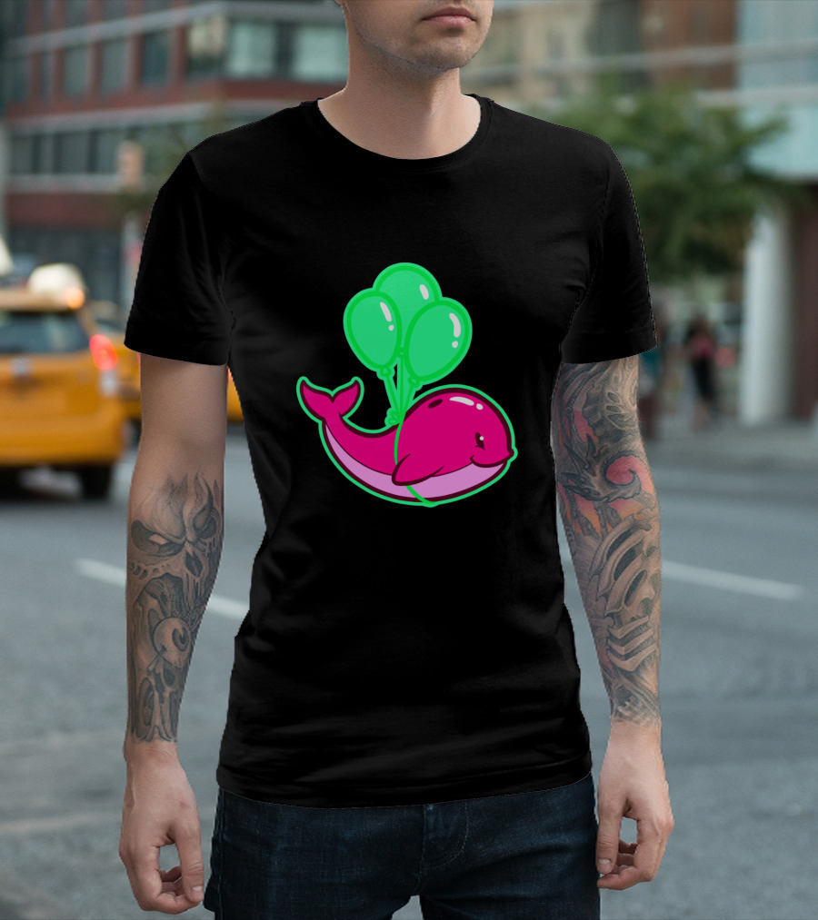Cute Whale With Green Balloons Floating T-Shirt
