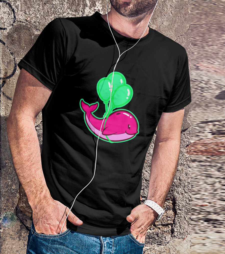 Cute Whale With Green Balloons Floating T-Shirt