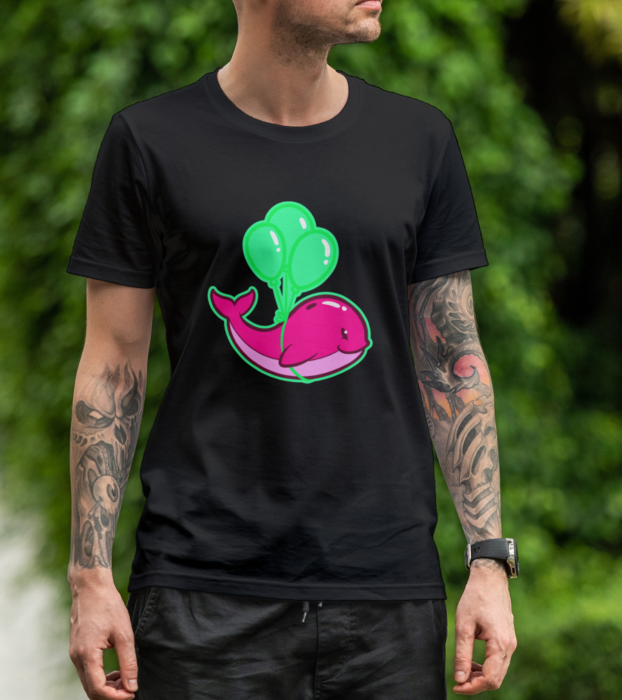Cute Whale With Green Balloons Floating T-Shirt