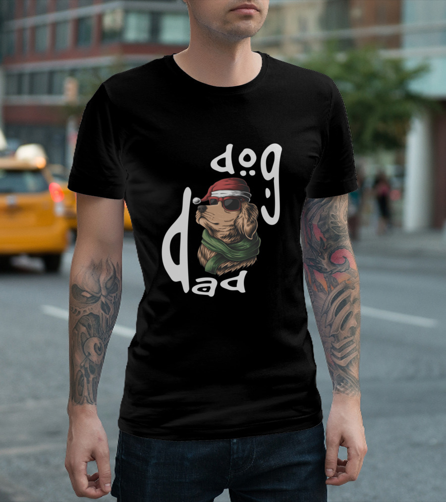 Dog Dad Santa Hat Sunglasses Scarf T-Shirt