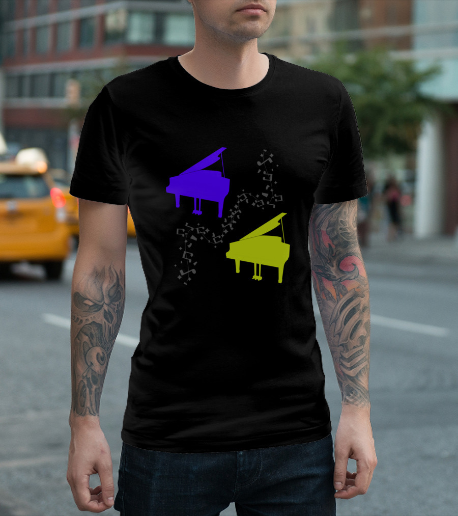 Dog Heart Funny Paw Colorful Pianos Musical Notes T-Shirt