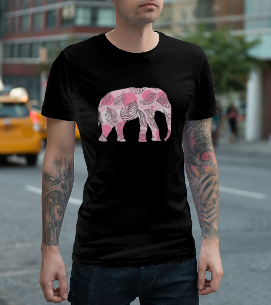 Floral Elephant Pink Leaf T-Shirt