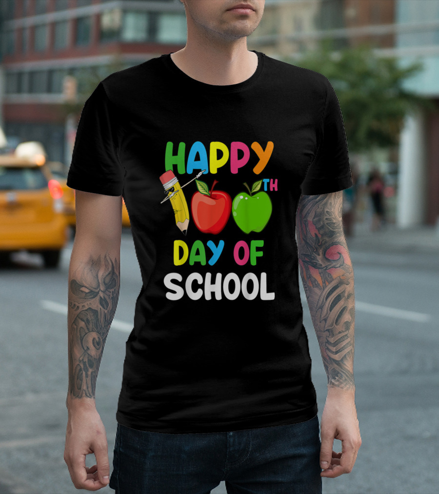 Happy 100th Day of School Pencil and Apples Humor for Teachers T-Shirt