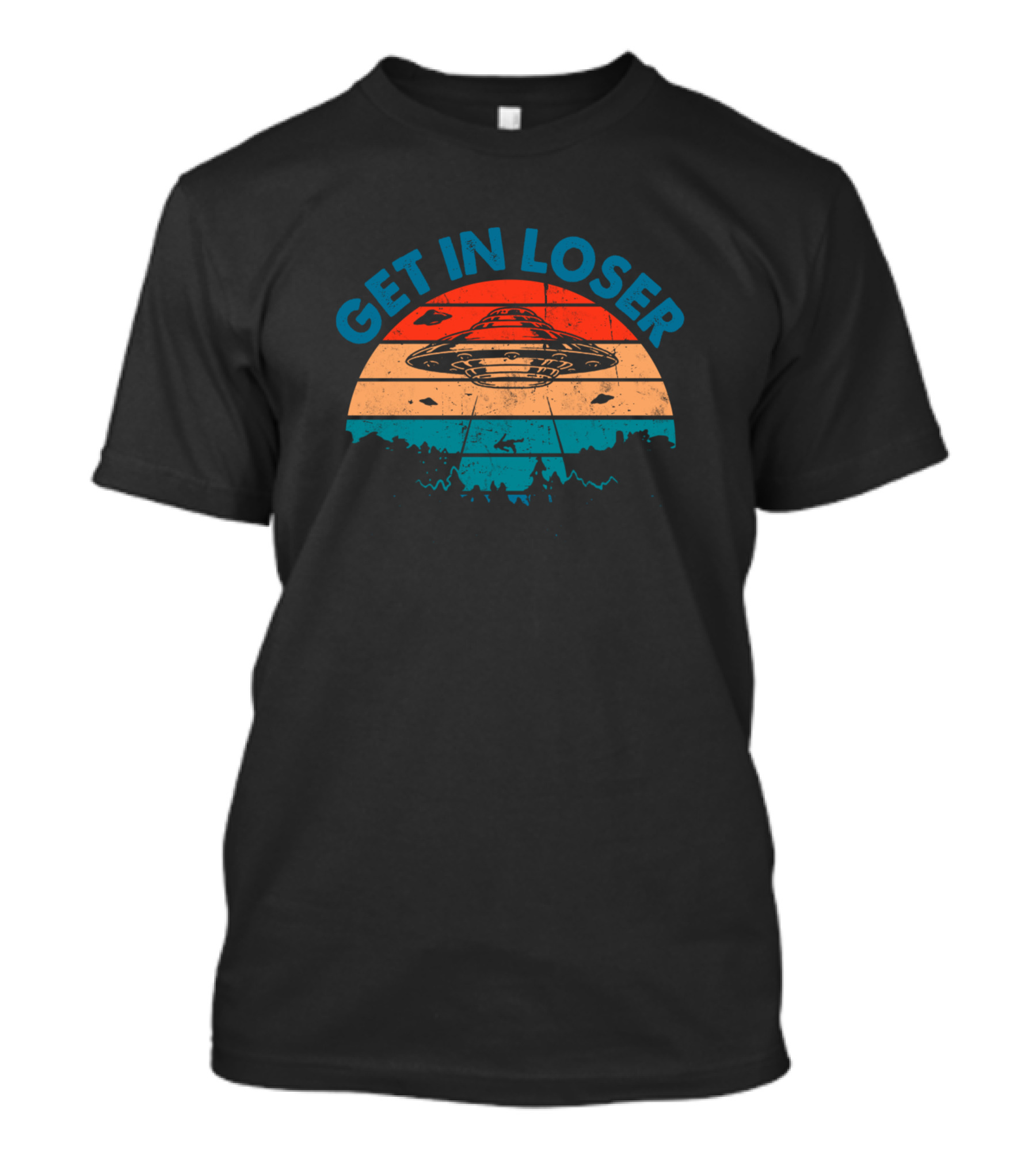 Get In Loser UFO Alien Abduction Retro Sunset T-Shirt
