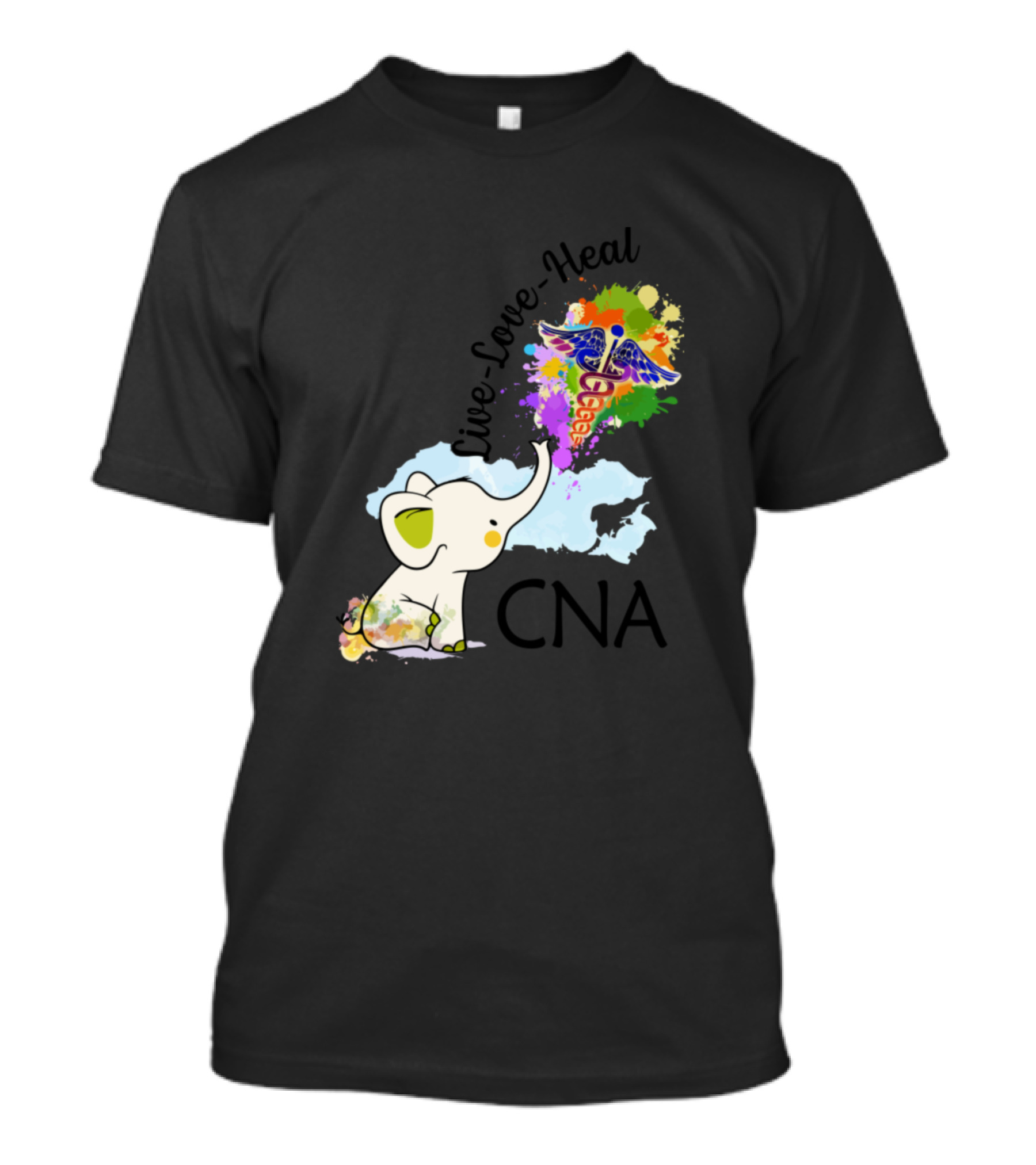 Live Love Heal CNA Colorful Elephant With Medical Symbol Career Motivation T-Shirt