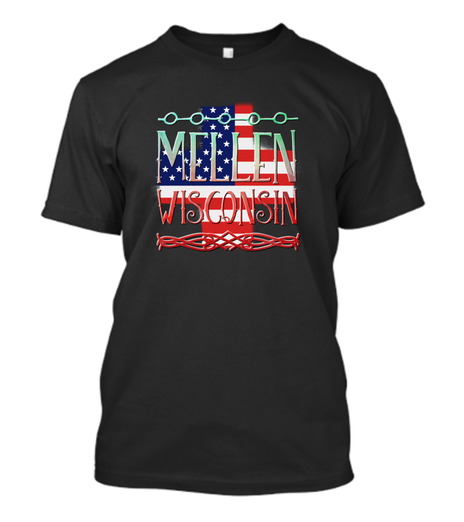 Mellen Wisconsin American Flag Style With Barbed Wire And Tribal T-Shirt