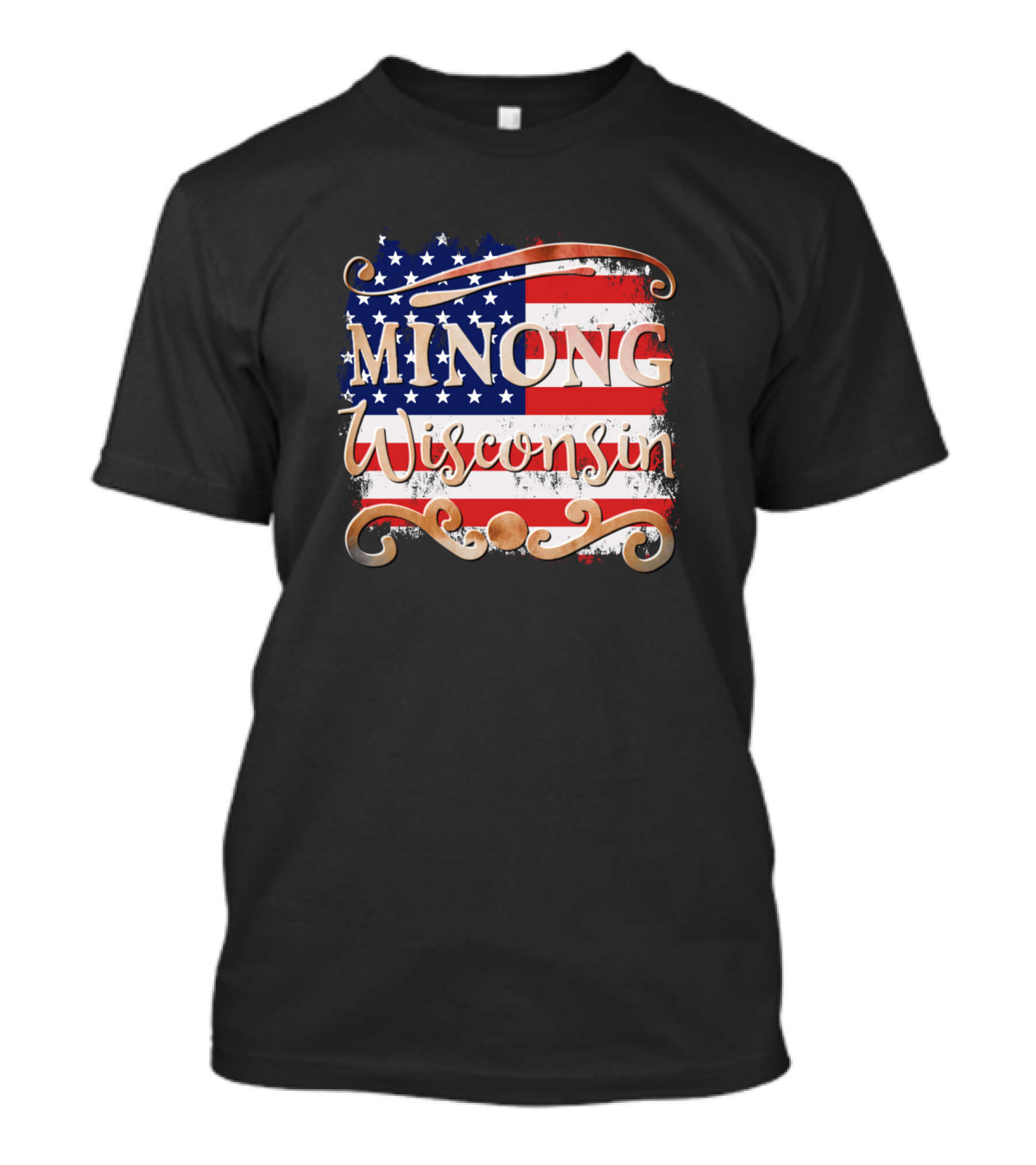 Minong Wisconsin American Flag Rustic T-Shirt